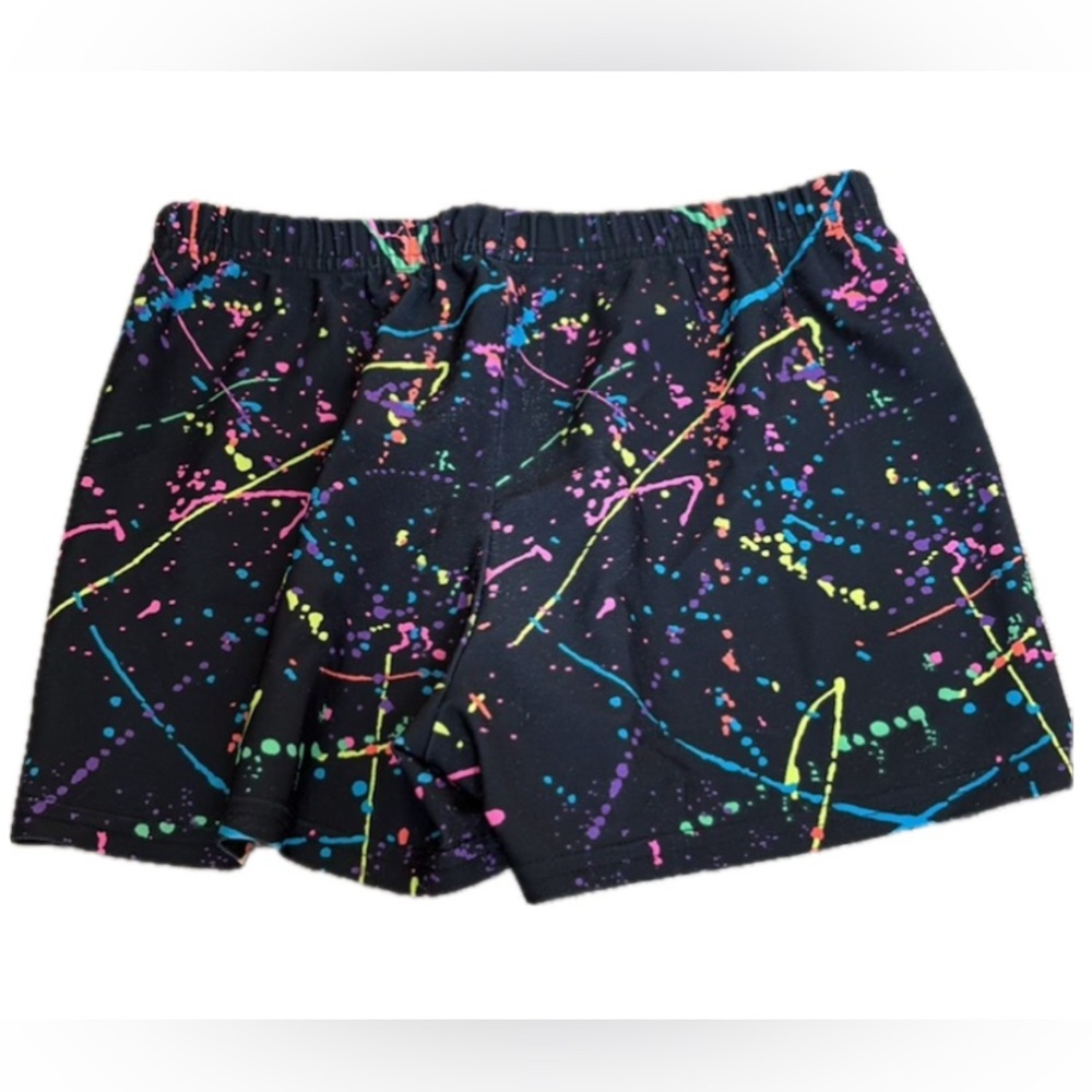 Black Athletic Shorts with Neon Splatter Design